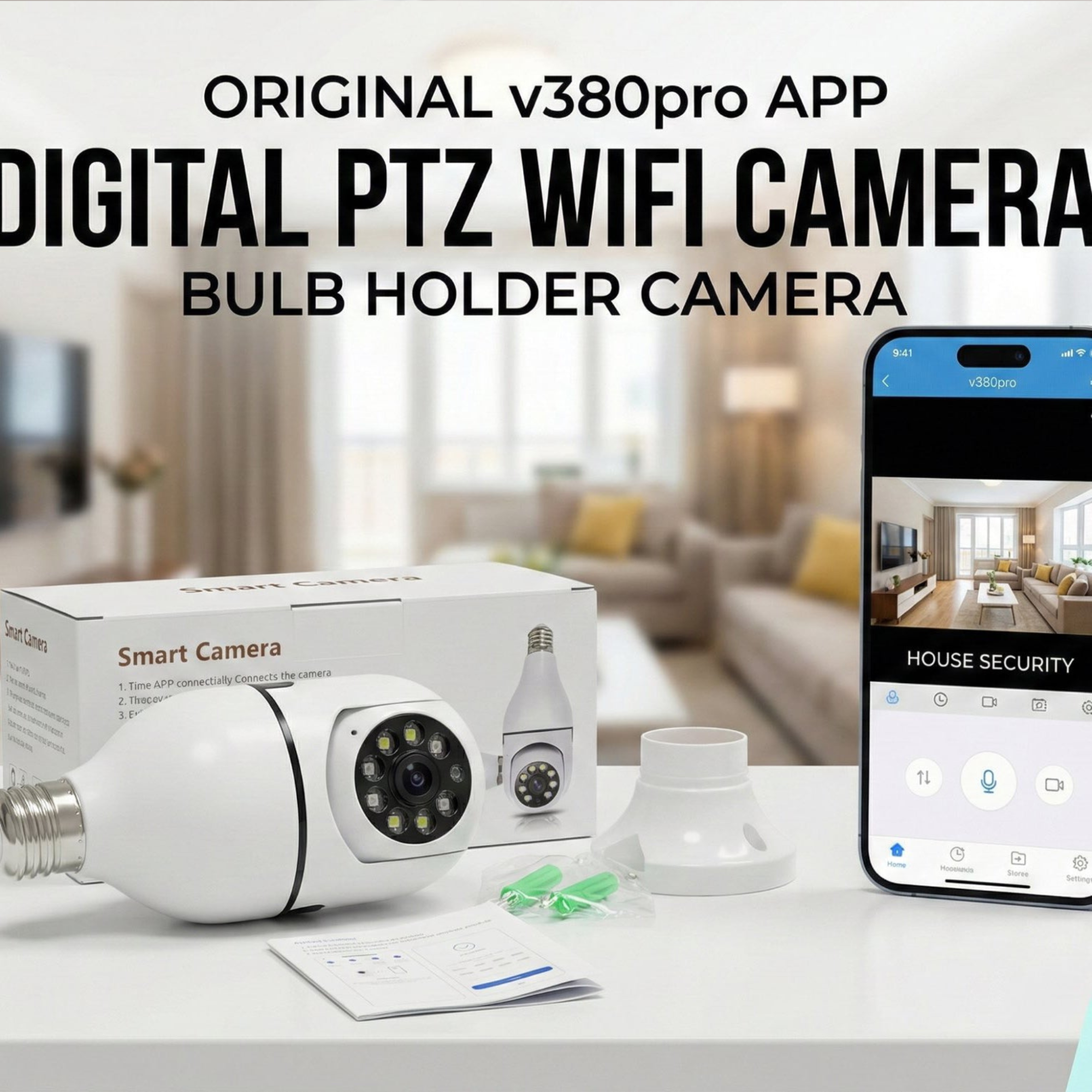 V380 Pro Smart Wireless Camera - WiFi Bulb Shape CCTV Security Camera ( Allow to Open )  On Demand.
